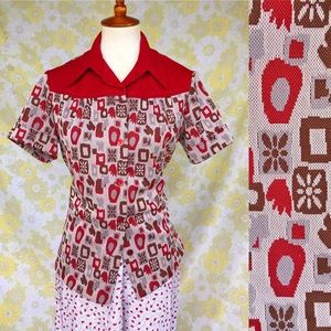 True Vintage❤️70s Abstract Print Poly Blouse/Shirt
